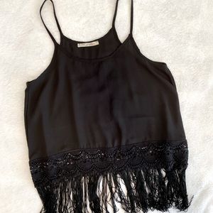 Must Have Black fringed tank top